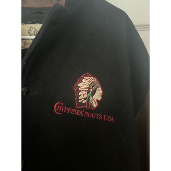 Vintage Chippewa Boots Letterman Bomber Jacket Wool leather Embordered Coat XL - Picture 4 of 6